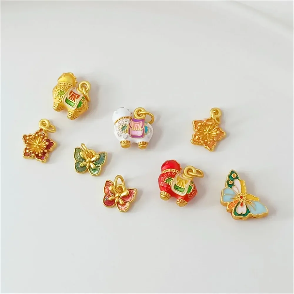 Ancient-style Golden Butterfly Bead Pendant Good Luck Wealth Making You Rich Soon Diy Handmade Bracelet Necklace with Beads