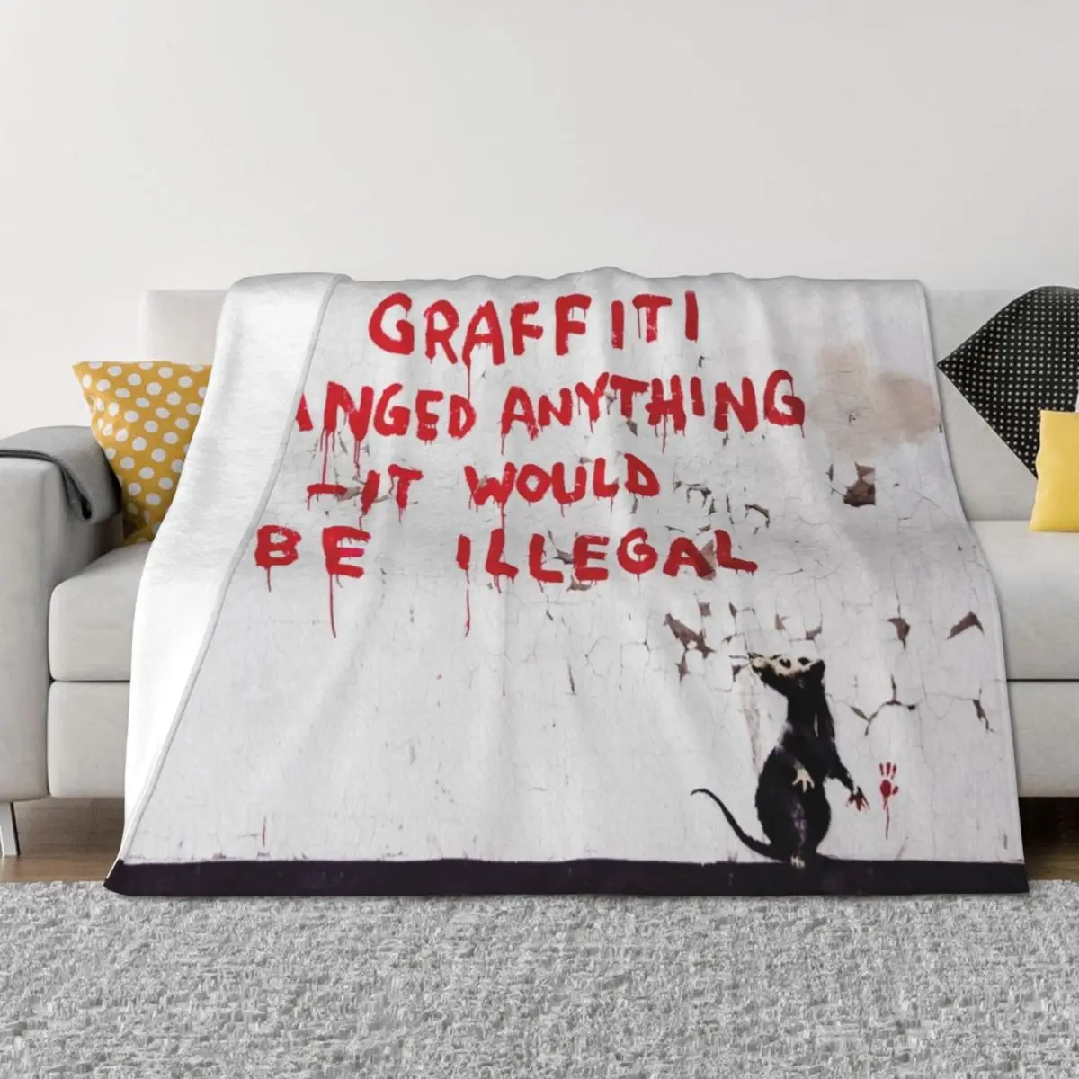 

Banksy Mouse graffiti If graffiti changed anything it would be illegal ORIGINAL WALL Throw Blanket Large Summer Cute Blankets