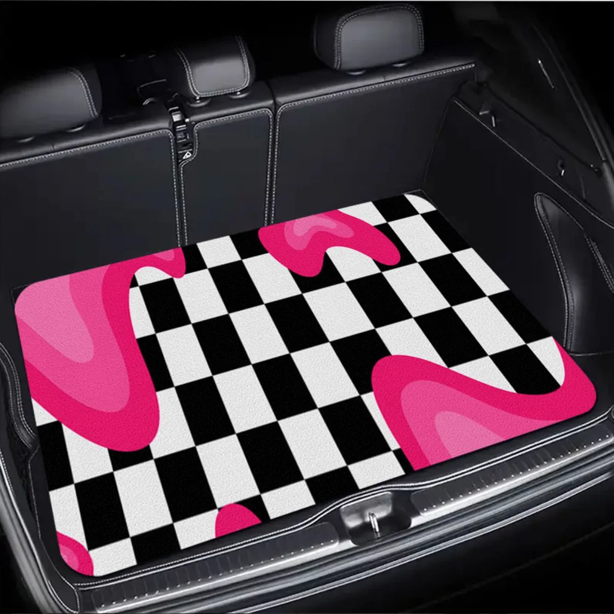 Universal Car Rear Trunk Mat Plaid Pink Liquid Pattern Print Waterproof Anti Slip Cargo Liner For Sedan SUV Interior Protection