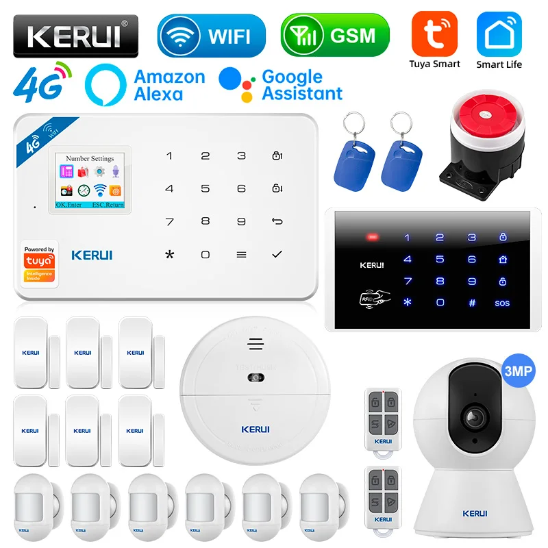 

KERUI W184 Tuya Security Protection Smart Home GSM 4G WIFI Alarms Anti Theft Security Alarm System Kit Sensor 6 Languages Garage