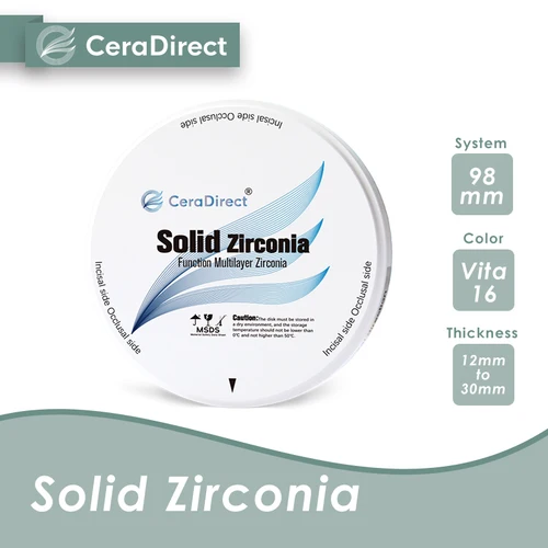 Imagen 2 del producto Disco de circonio multicapa sólido CeraDirect económico que cubre el sistema abierto de color (98 mm) para laboratorio dental CAD/CAM