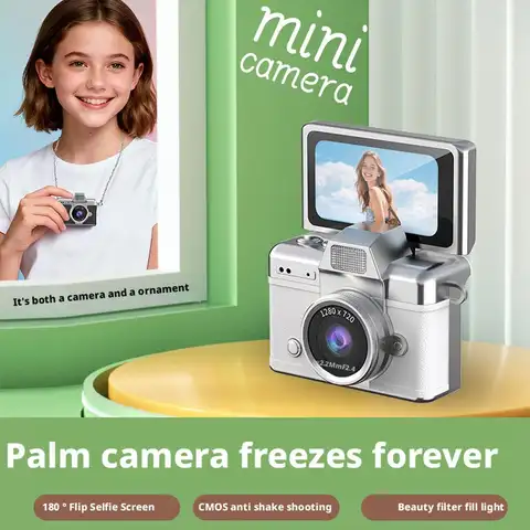 Mini câmera ccd estilo retrô com tela flip de 1.47 espaços, câmera esportiva portátil para viagens ao ar livre, vlogging, fotografia, presentes para crianças