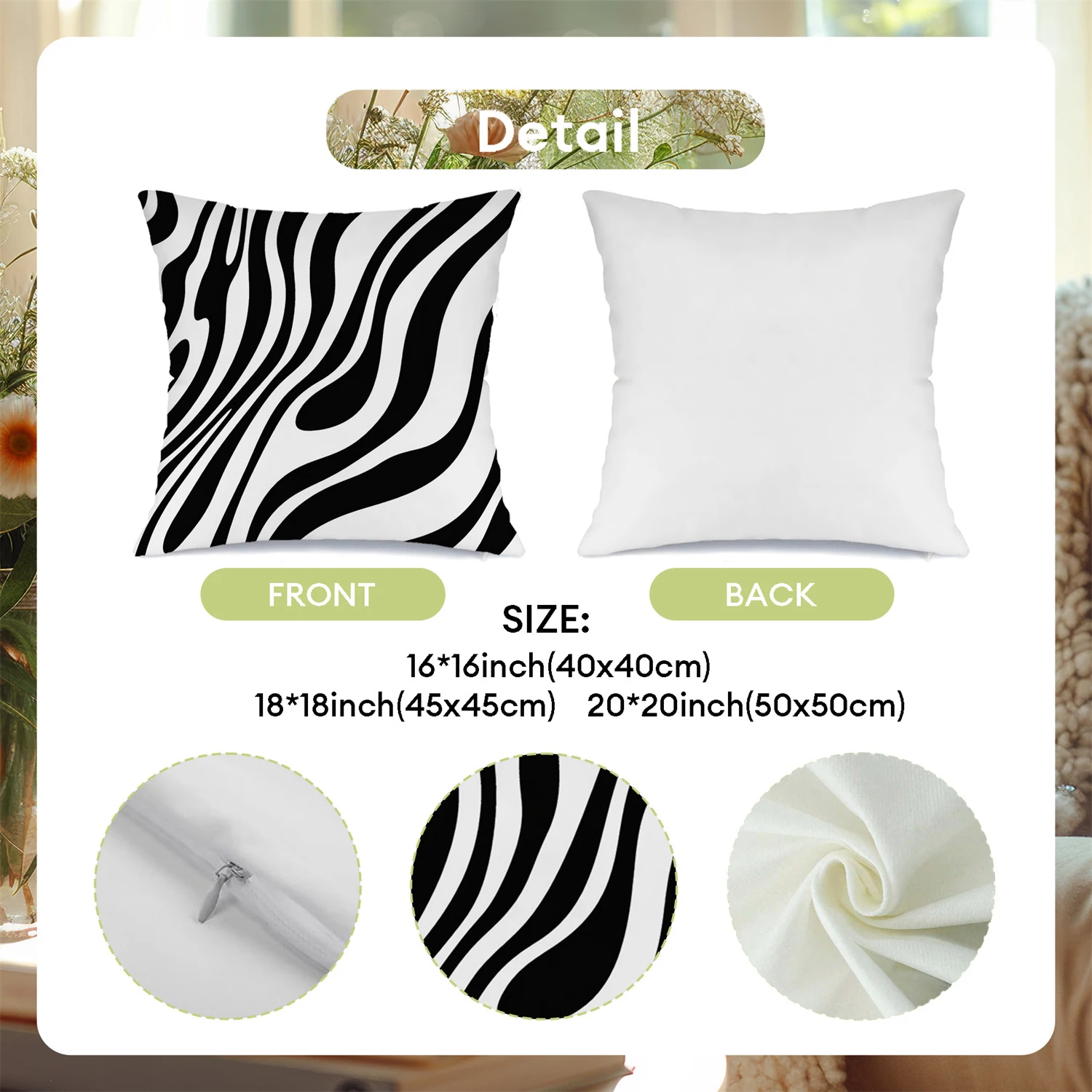 2PCS Throw Pillow Covers, Black White Zebra Stripe Print, Animal Print Style, For Sofa Bedroom Couch Living Room Home Decor