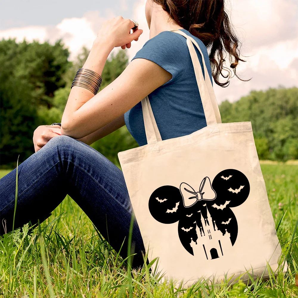 Funny Mouse Ear Graphic Tote Bag Cute Magic Kingdom Halloween Tote Bags Spooky Season Ghost Halloween Bags Travel Bags for Women