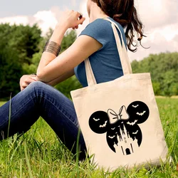 Funny Mouse Ear Graphic Tote Bag Cute Magic Kingdom Halloween Tote Bags Spooky Season Ghost Halloween Bags Travel Bags for Women