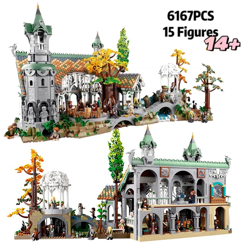 

6167pcs Movie Compatible10316 Rivendell Film Series of the RingsCastle Street View Desktop decoration Model Style for Kids Gifts