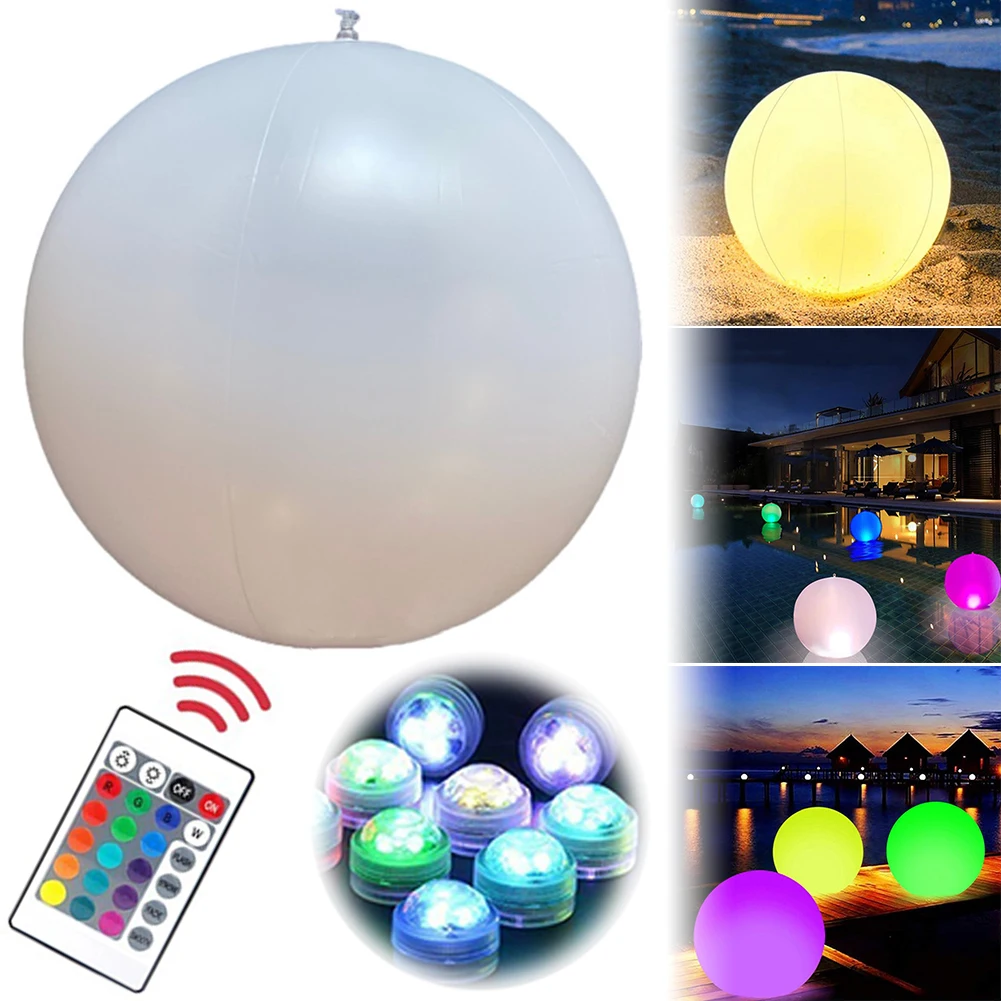 Bola LED luminosa para jardín, pelota hinchable luminosa de 16 colores, piscina, globo inflable luminoso, decoración para fiesta de boda en la playa