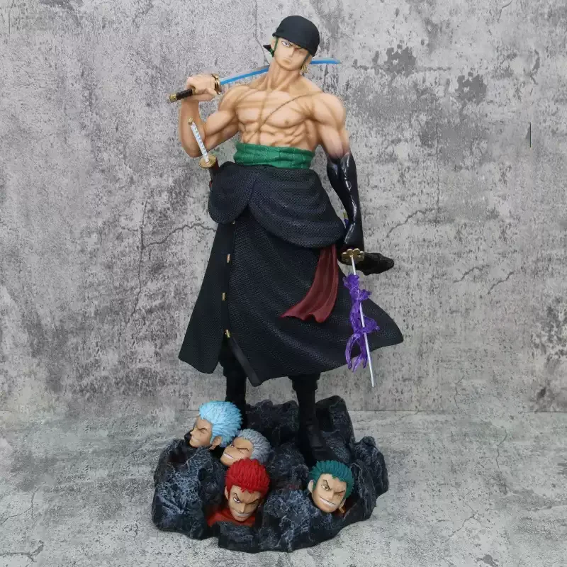 

Hot 50cm One Piece Roronoa Zoro GK Statue PVC Figurine Five Replaceable Head Sculpts Anime Collectible Model Gift Home Decor