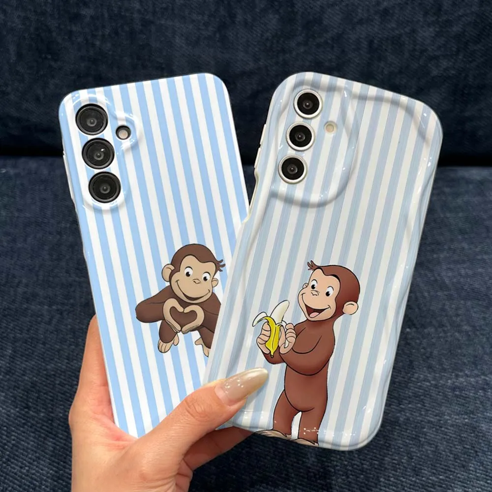 Cartoon Monkey Banana Stripes Phone Case For Samsung Galaxy A56 A55 A54 A51 A17 A07 A06 Feilini Hard Case Wave Oil Soft Case
