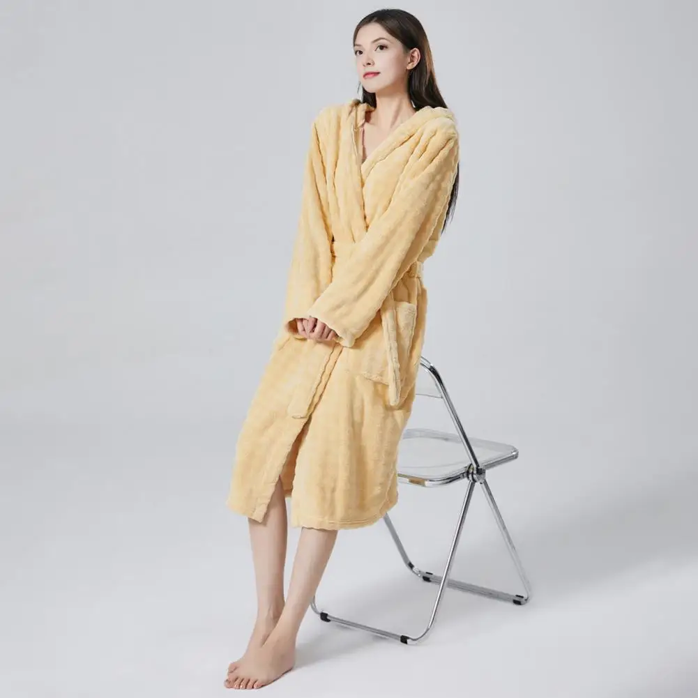 

Sleeping Robe Cozy Plush Fleece Flannel Robe Set for Women Soft Hooded Bathrobe Warm Nightgown with Pockets Belt Winter
