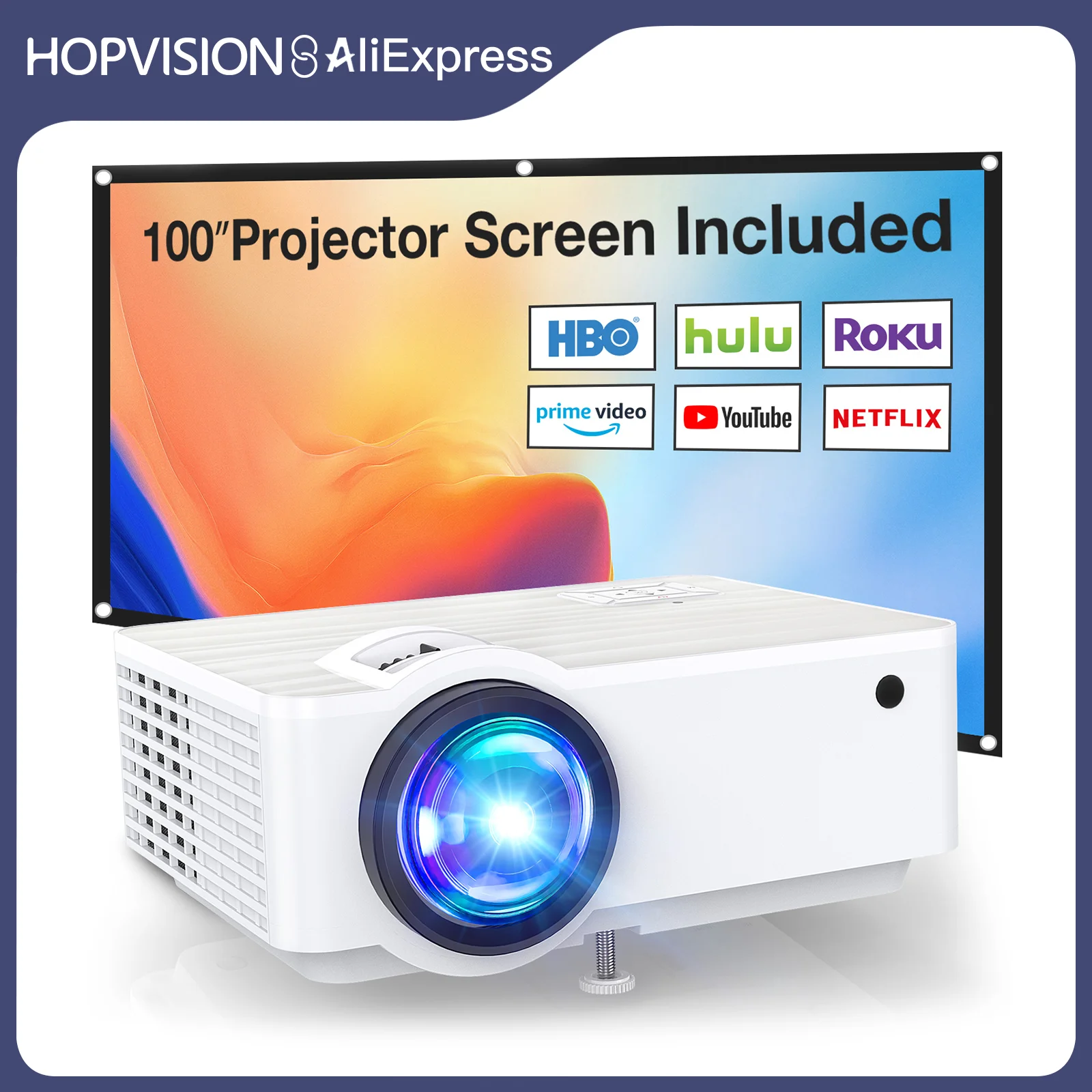 HOPVISION Projector, Full HD 1080P Projector Bluetooth 5.1, Portable Mini Projector 4K Home Cinema Support