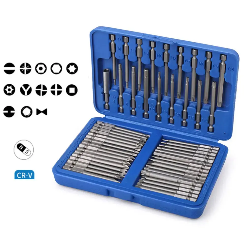 50PCS 75mm Extra Long Reach Bit Set Security Screwdriver Bits Torx Star Hex Philips Square Spanner Bit