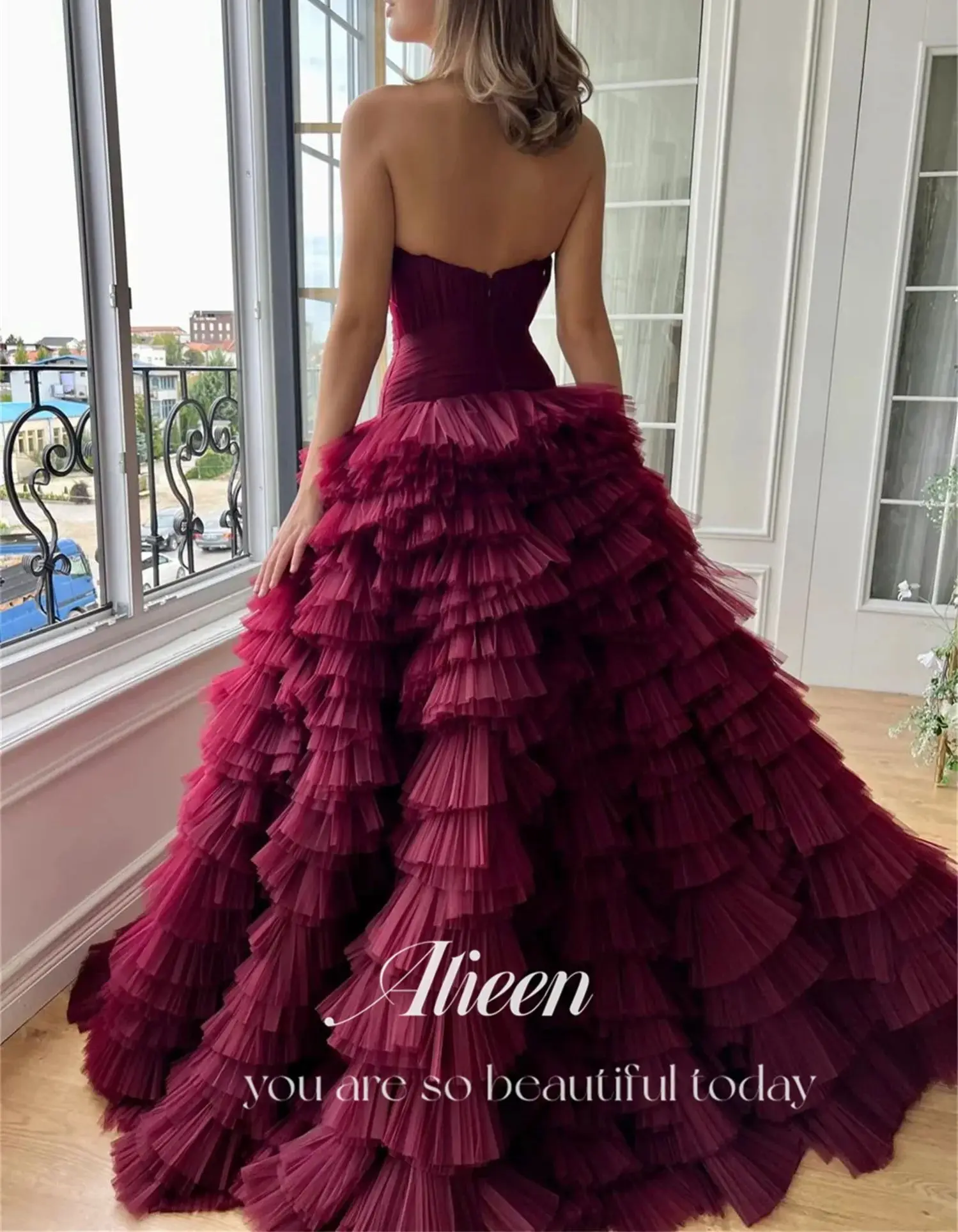 Aileen Claret Party Dress for Wedding Dresses for Special Occasions Elegant Long Dress Customized Multi-layer Prom Dresses 2025