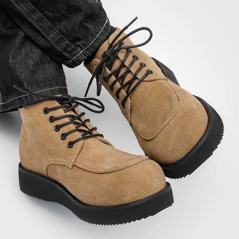 

Classic Retro Style High Top Round Toe Men's Leather Boots Luxury Brand Thick Soled Outdoor Walking Boots Quality Handmade Boots