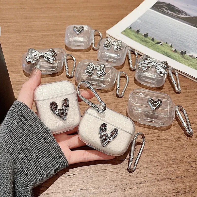 

Sparkling Pink Bow Suitable For AirPods 1 2 3 4 Cases Bluetooth Earphone For AirPods Pro 2nd Generation Cartoon Charging Box