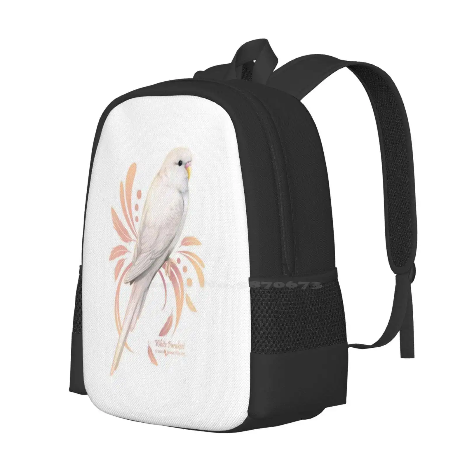 White Parakeet Hot Sale Schoolbag Backpack Fashion Bags White Parakeets Budgies Budgerigars White Birds Pet Birds Pet Parakeets