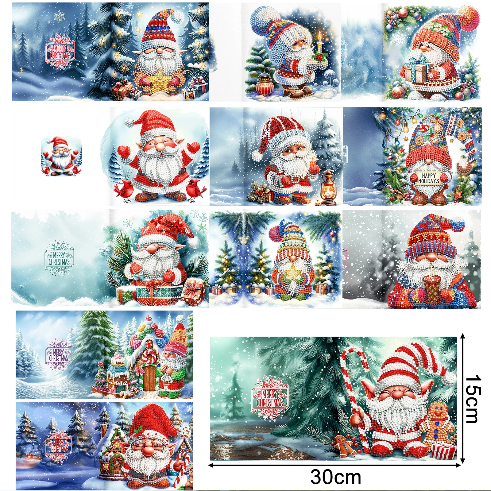 12pcs/Set DIY Diamond Painting New 2024 Christmas Card Festival Greeting Card Handmade Diamond Embroidery Painting Kits