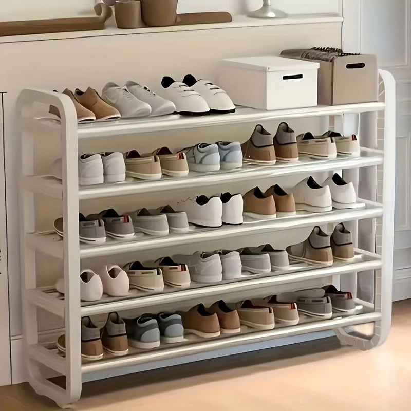 رف أحذية معدني موفر للمساحة مكون من 5 طبقات يحمل ما يصل إلى 18 زوجًا من الأحذية، تصميم نحيف متين، أعمال حديدية متعددة الطبقات لا يتطلب الخشب #6
