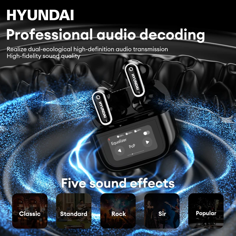 HYUNDAI HY-Y22 auriculares inalámbricos Bluetooth auriculares con Control de pantalla táctil LED auriculares con reducción de ruido ANC llamada con micrófono HD