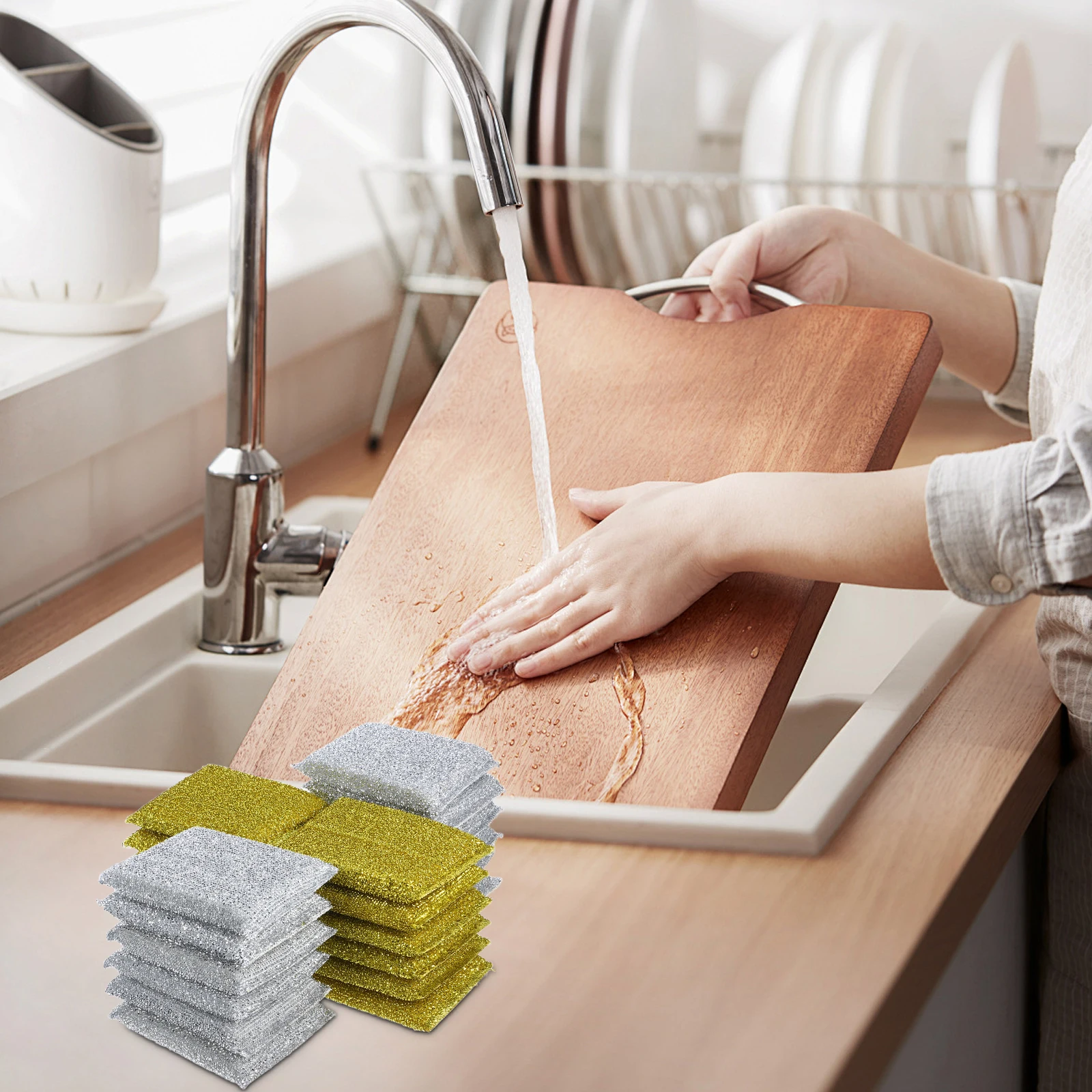 

24pcs Golden Silver Dishwashing Sponge Blocks Kitchen Cleaning Pads Strong Absorption Non Scratch Lasting Scouring
