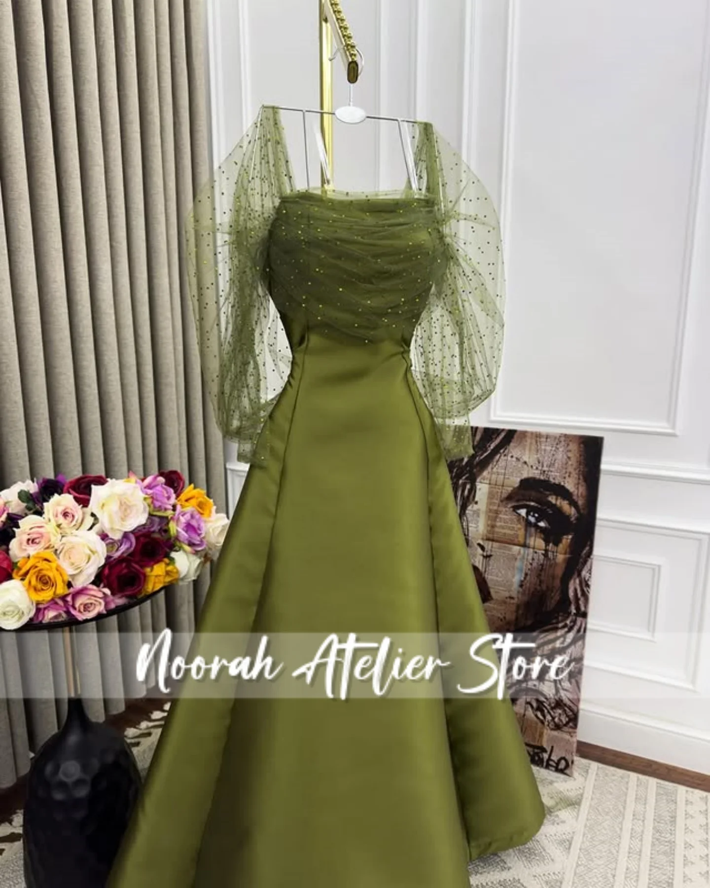 Groene Lange Illusie Mouwen Dubai Avondjurk 2025 Aline trouwjurk Galajurk فسات dare namiة voor speciale gelegenheden Op maat