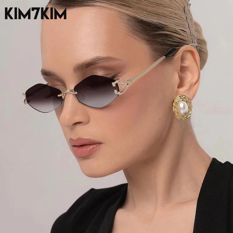 Rimless Small Sunglasses Women 2025 Luxury Brands Classic Punk Designe Metal Frame Sun Glasses For Ladies Male Eyewear UV400