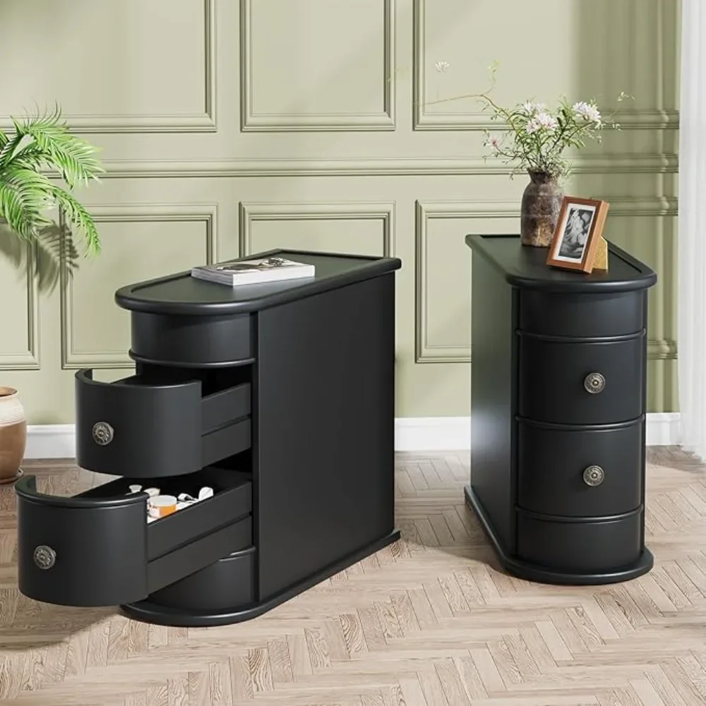 No Assembly Required, Closed Back, Slim Nightstand Vintage Wood Chairside Bedside Narrow Accent Table for Living Room Bedroom