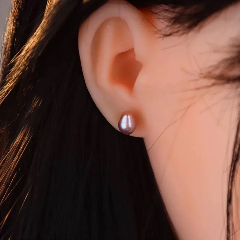 Gomggsale Natural freshwater pearl rice-shaped large water drop earrings