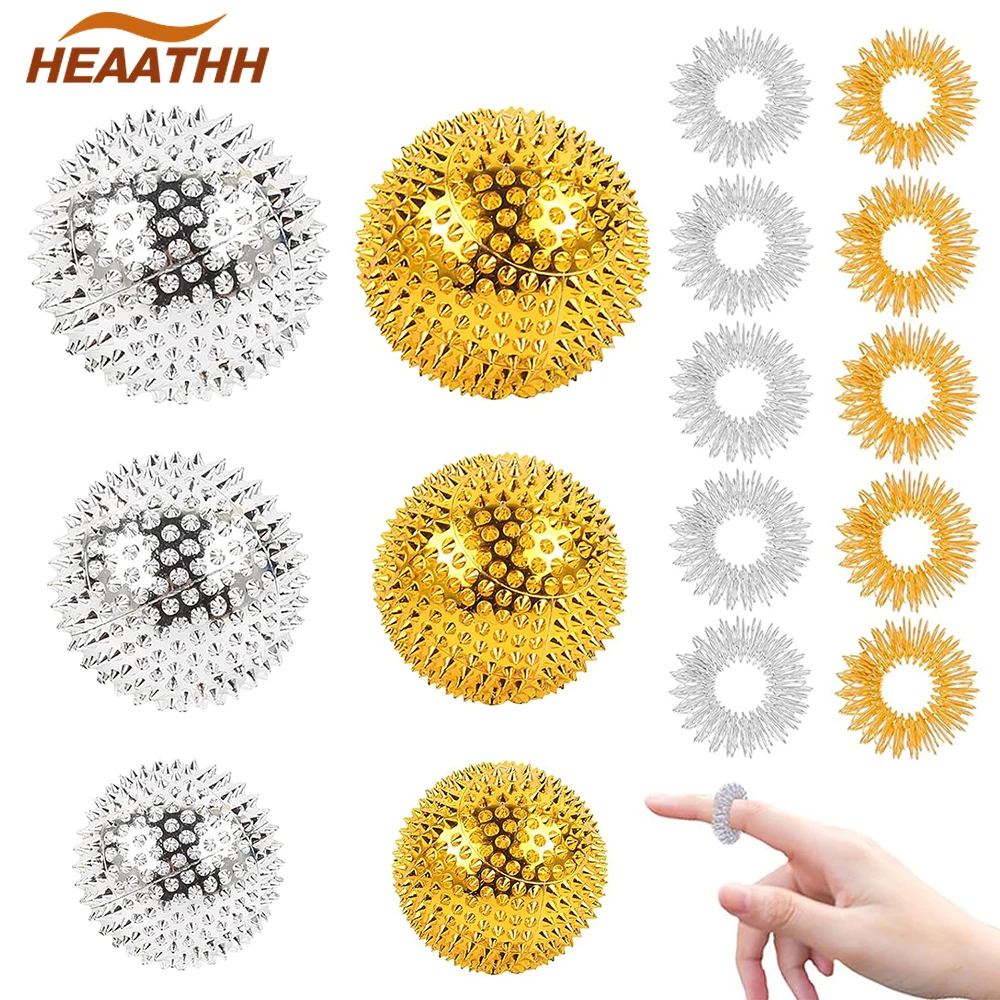 

16Pcs Magnetic Massage Ball Hedgehog Ball & Finger Massage Rings Hand Exercise Squeeze Balls for Pain Stress Relief,Muscle Relax