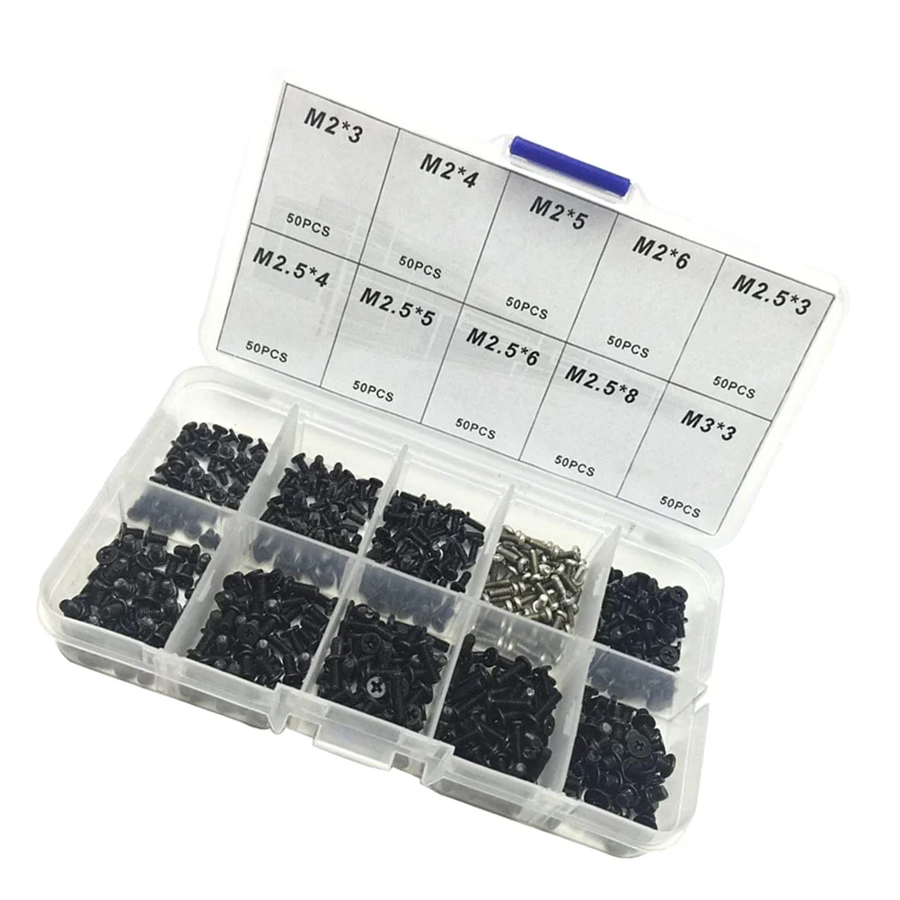 

500Pcs Laptop Screws Set Mini Cross Carbon Steel Screws Repairing for Laptop Repair Replacement Accessories Black