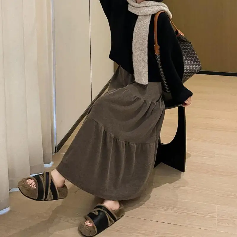 

Autumn Winter Knitted Skirt Girl Skirt Drape Minimalist A-Line Skirt Female Versatile Temperament New Tiered Skirt Wholesale
