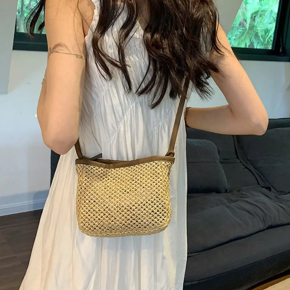 Small Straw Beach Bag Women Girls Square Rattan Cute Purse Crossbody Bag Sand