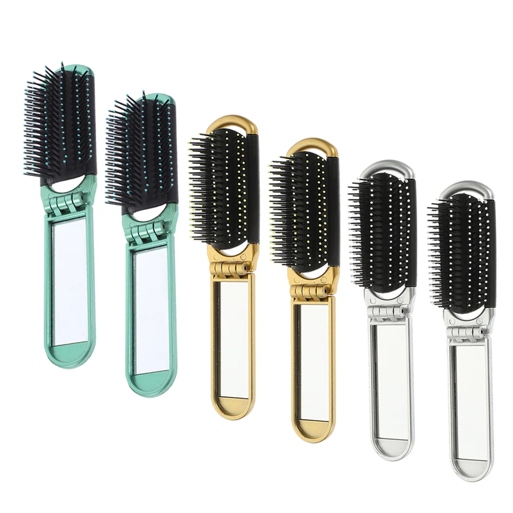 

6 Pcs Folding Mirror Comb Hair Brush Styling for Compact Mini Detangler Detangling Abs Portable Pocket Travel with