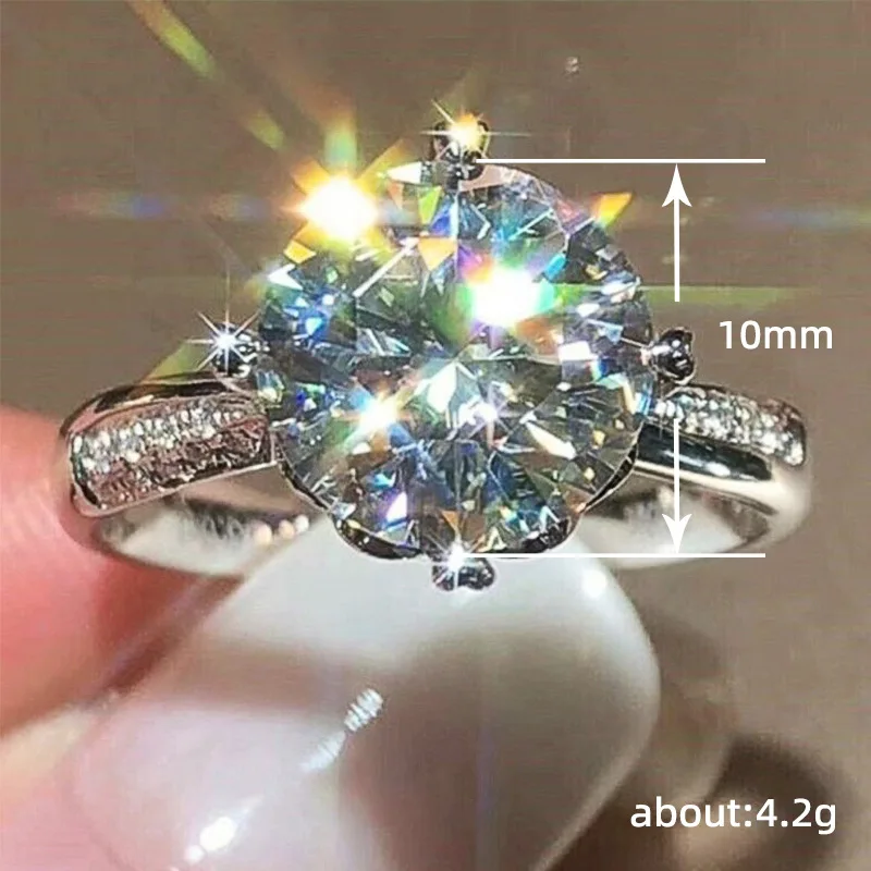 Classic Female Rings 925 Sterling Silver 6 Claws Round Shaped Shiny Zircon Rings For Women Jewelry Girlfriend Gift Anillos Mujer
