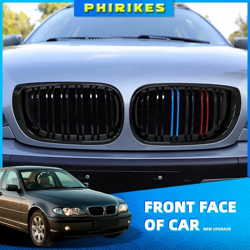 Car Kidney Grill Front Bumper 2 Slat Line Gloss Black Racing Grill for BMW E46 Coupe Cabrio 325Ci 330Ci LCI 2door 2003-2006