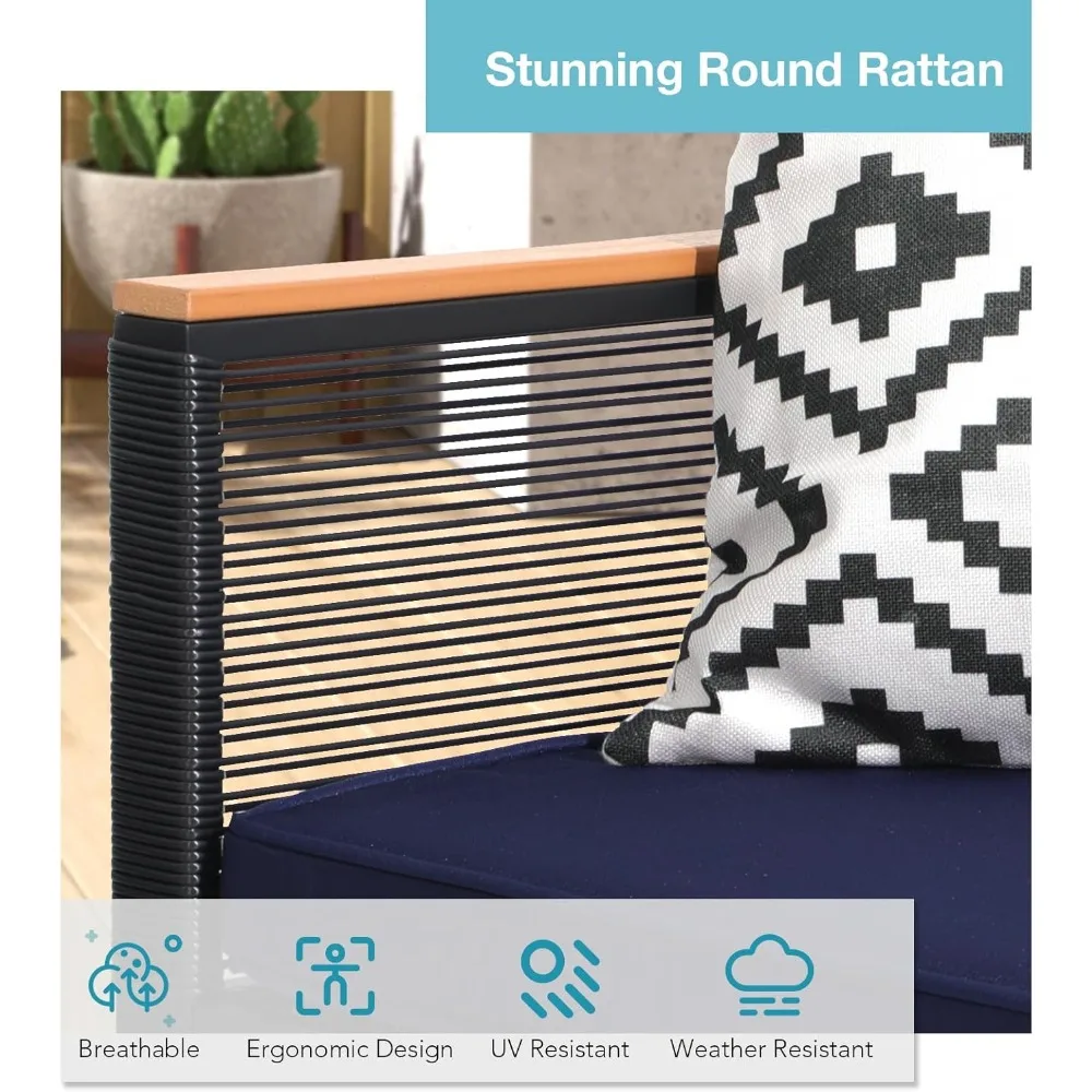 4 Piece Patio Furniture Set, Outdoor Wicker Bistro Set, All-Weather Black PE Rattan Conversation Set w/Coffee Table, L