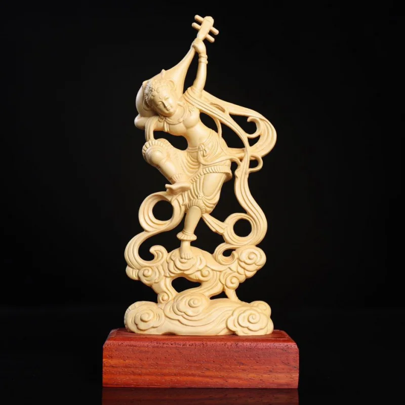 

Boxwood Craft Dunhuang Flying Apsaras Decoration Double-Sided Flying Lady Rebound Pipa Beauty Home Decoration