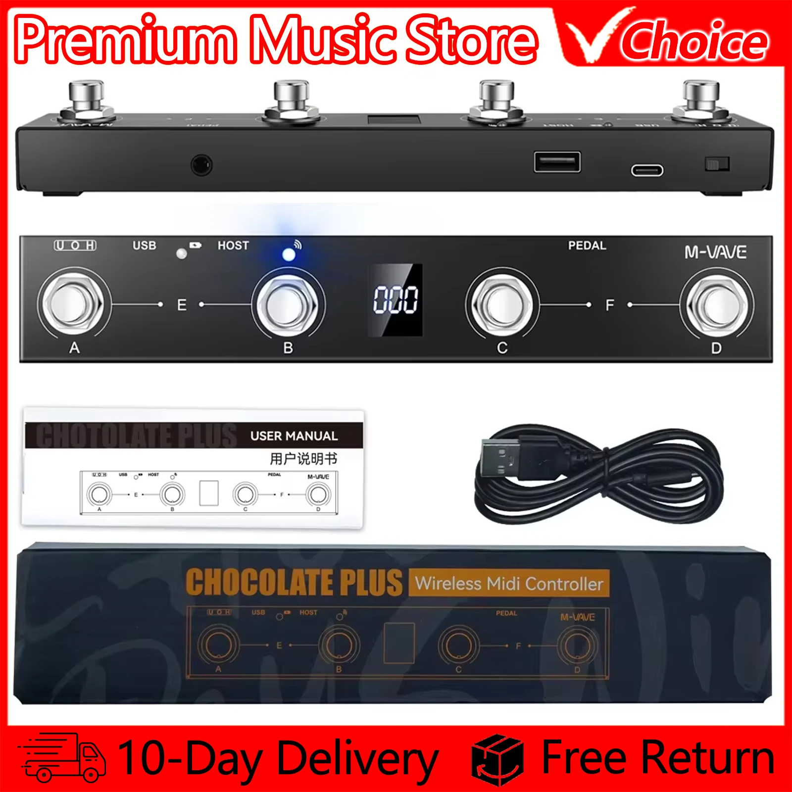 M-VAVE Wireless Controller Pro Chocolate Plus Keyboard 4 Buttons Foot switch Supports MIDI Host Interface Control Function