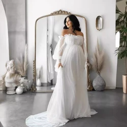 Mesh Wedding Dresses Photography Robes Off Shoulder Sweetheart Tulle dress for pregnant photo shoot Long Sleeves Dresses for pr