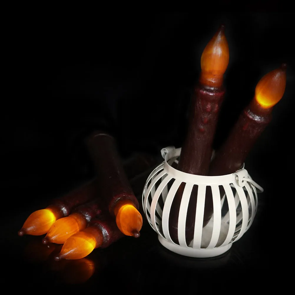 

6pcs Led Lamps Black Electric Flameless Candles For Wedding Halloween Party Decorative Lights Safe No Smoke Drip Wax