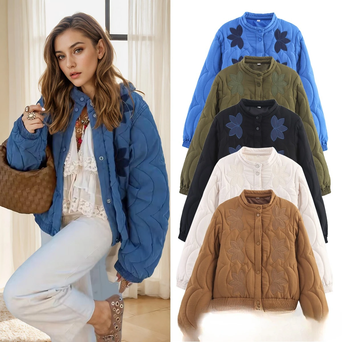 

Зимнее новое модное женское однобортное пальто с воротником-стойкой и длинными рукавами, элегантное женское повседневное теплое хлопковое пальто с вышивкой