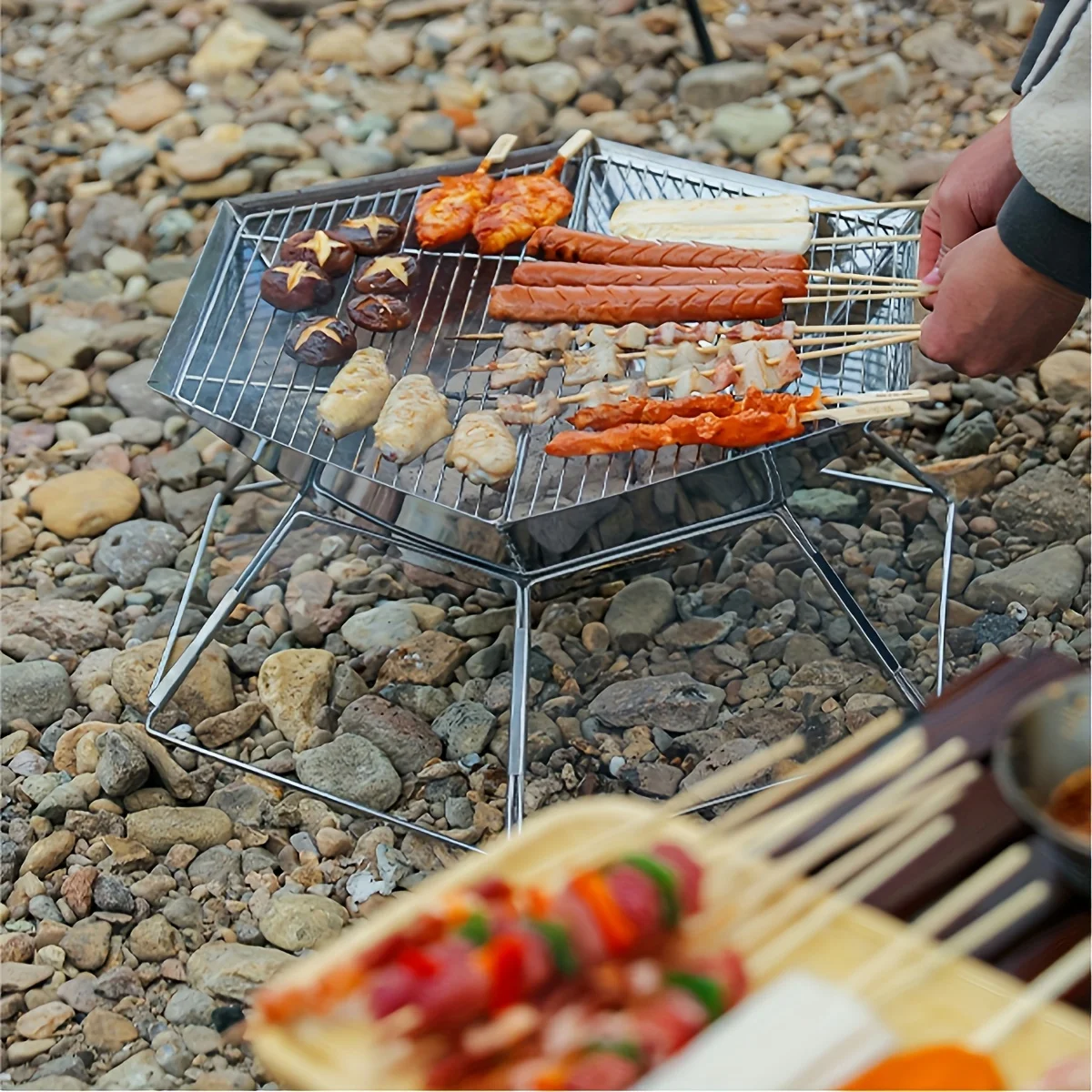 Hexagonal Folding Wood Stove - Portable, Multifunctional Charcoal BBQ Camping Fire Table with Folding Design for Outdoor