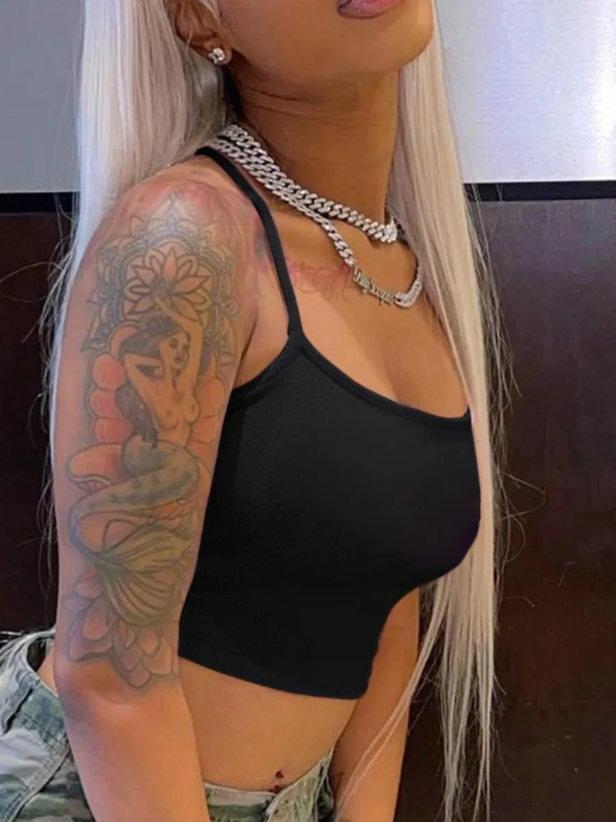 Women Ribbed Knit Cami Square Neck Thin Strap Beaded Vest Tank Slim Fit Casual Elegant Ladies Wear Spring Summer Daily Blouse