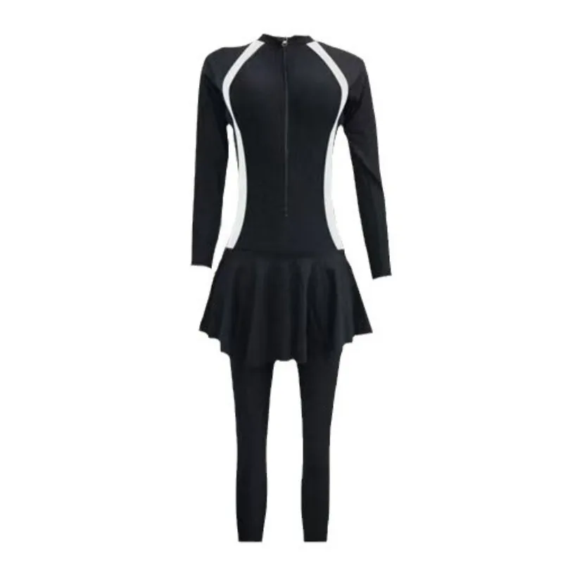 Full-Coverage Swimsuit for Students | Long Sleeve & Pant Rash Guard Dress for Sun Protection, Slimming Hot Spring & Dive Wear
