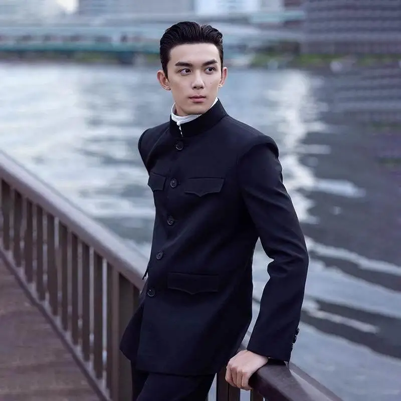 

Новый китайский костюм WuLei для подростков и мужчин: элитный комплект для свадьбы и повседневной носки из полиэстера