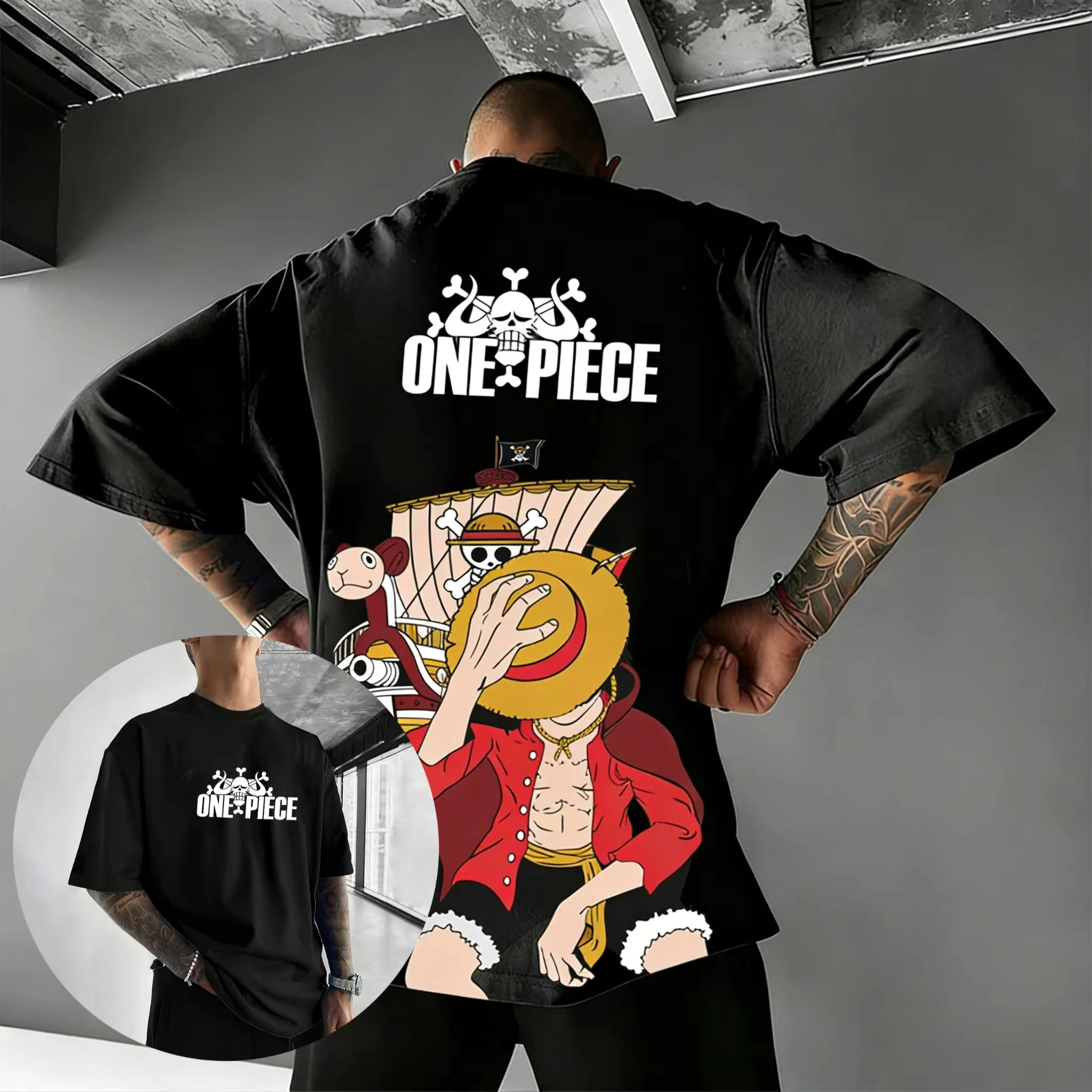 

Мужская футболка One Piece Luffy с аниме-принтом, хлопковая, с коротким рукавом, летняя уличная одежда 2026, повседневные топы с графическим принтом, одежда Y2K, унисекс