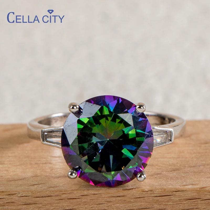 Cellacity Luxury Mystic Fire Rainbow Topaz Ring Engagement Wedding Ring Solid 925 Sterling Rectangle Unique Fine Jewelry Gift