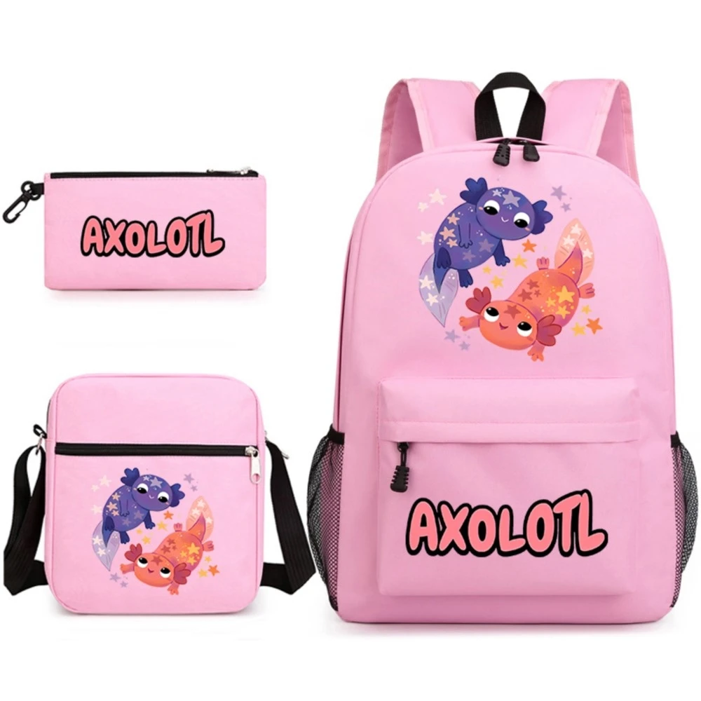 

Cute Axolotl printed girls school bag set student backpack shoulder bag pencil case 3-piece set s back-to-school gift