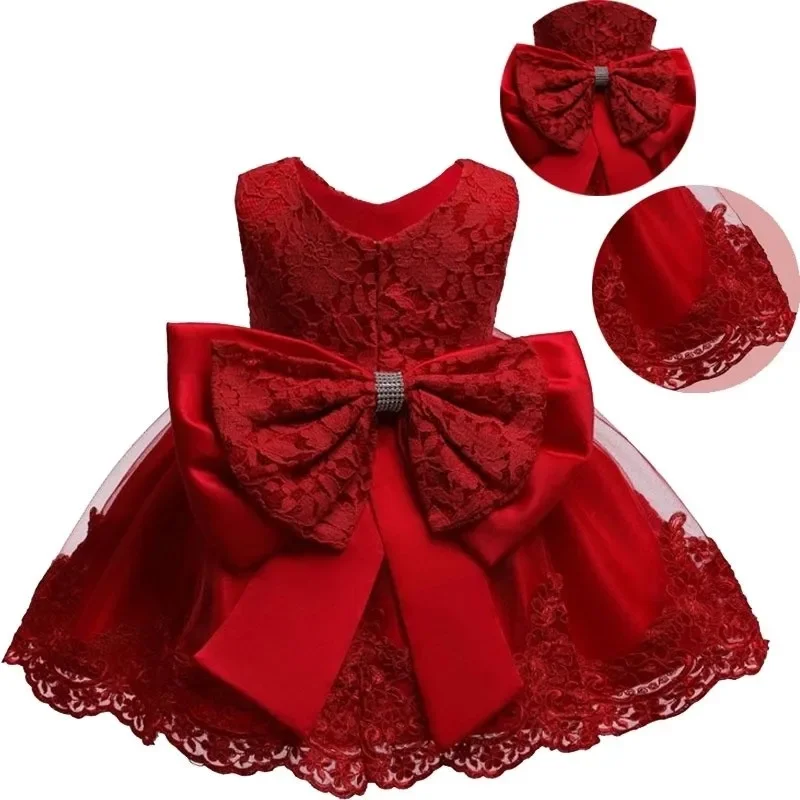 Lace Flower Elegant Wedding Princess Party Tutu Dress Toddler Baby Christmas Costume Children Birthday Baptism Formal Clothing