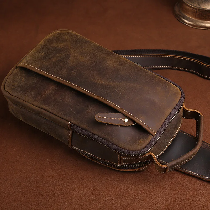 genuine leather crossbody bag for men, a vintage large-capacity multi-functional single-shoulder bag made of top-grain cowhide